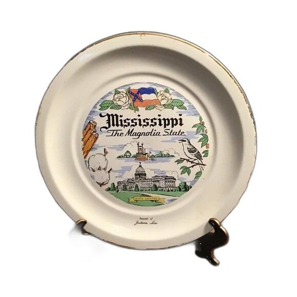Vintage Souvenir Plate For Mississippi The Magnolia State - Picture 1 of 1